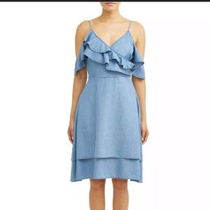 Sofia Vergara Cold Shoulder Ruffle Dress XS Denim